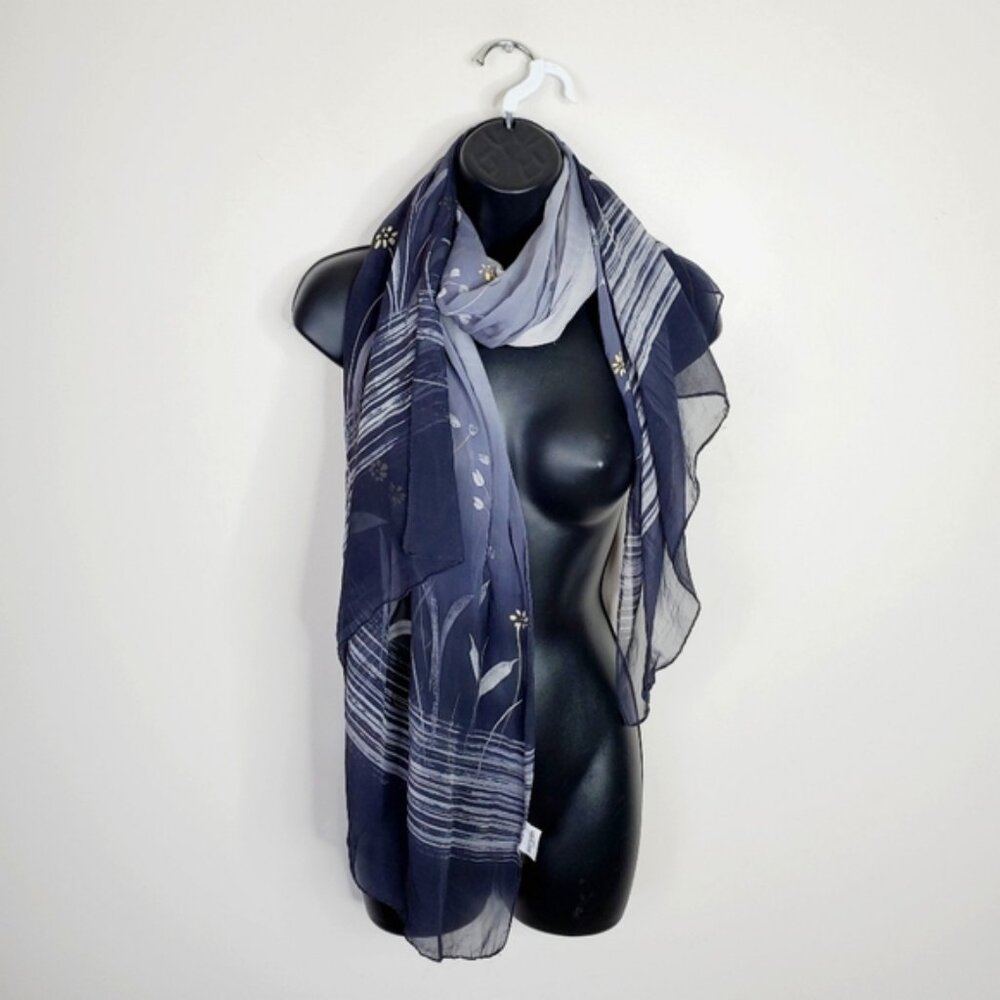 Vintage Balmain Paris Pure Silk Art Deco Sheer Floral Luxury Scarf